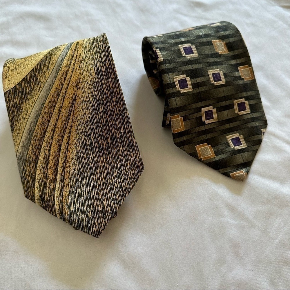 Eclectic Grandpa Tie Bundle Wide 4” Gold/Black & Green with Purple/Orange Accent